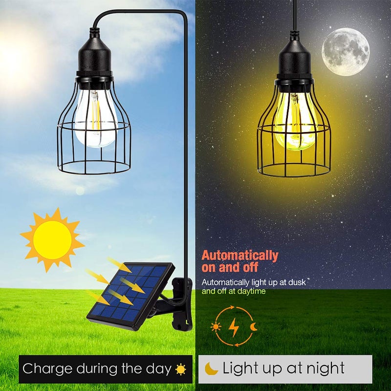 Ousam Led أضواء شمسية LED أوصام خارجية من الغسق حتى الفجر مع كابل تمديد بطول 9.8 قدم مصباح معلق يعمل بالطاقة الشمسية مقاوم للماء للاستخدام الداخلي، حظيرة الدجاج، الشرفة، الجازبو (أبيض دافئ) - Image 2